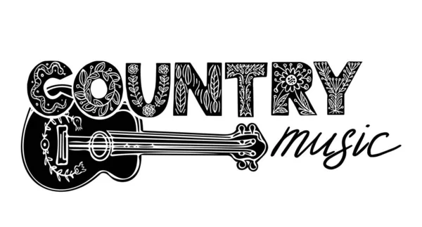 Concept de musique country avec guitare acoustique et lettrage à la main.Eléments pour festival de musique, bannière, etc.. — Image vectorielle