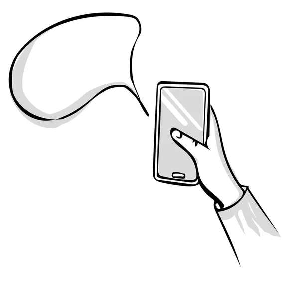 Mesajın fotokopi alanı olan el ele tutuşmalar, robot resim tarzında iletişim konsepti. Biçimlendirilmiş el çizimi Akıllı Telefon simgesi