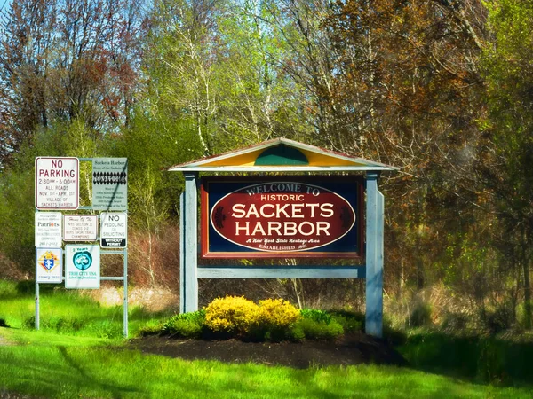 Sackets Harbor New York Usa May 2021 Welcome Sign Sackets — Stock Photo, Image