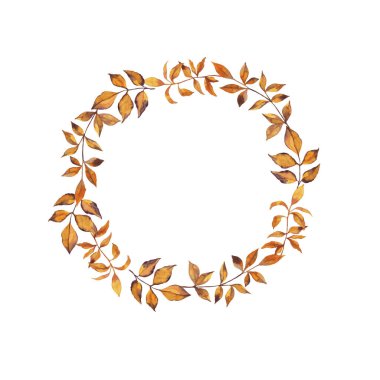 Sonbahar portakal dalları, yapraklar ve böğürtlen çerçevesi. El çizimi suluboya çizimi.