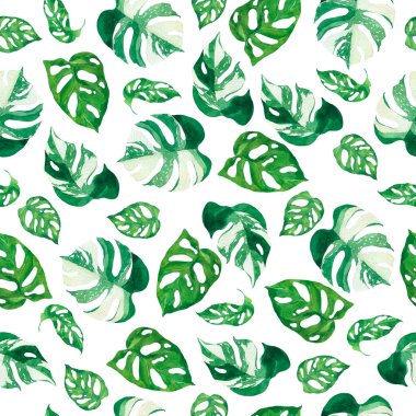 Tropikal yapraklarla kusursuz desen. El çizimi çiçek dokusu