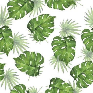 Tropikal yapraklarla kusursuz desen. El çizimi çiçek dokusu