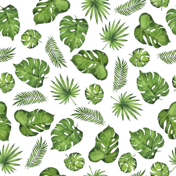 Padrão Sem Costura Com Folhas Tropicais Textura Floral Desenhada Mão — Fotografia de Stock