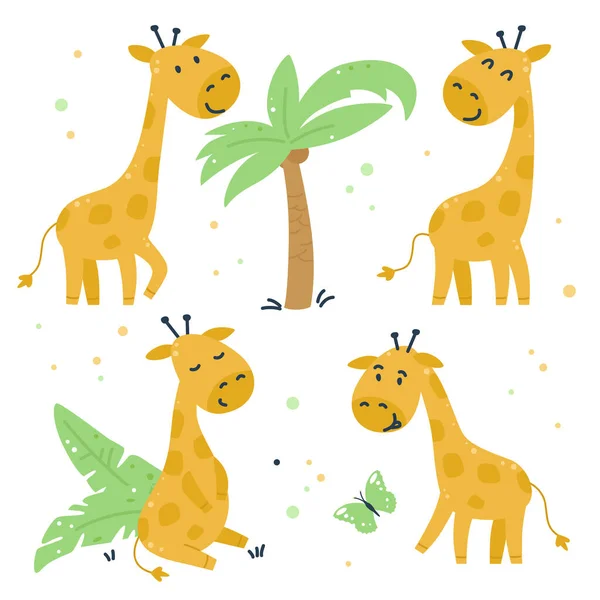 Conjunto Girafas Doodle Diferentes Poses —  Vetores de Stock