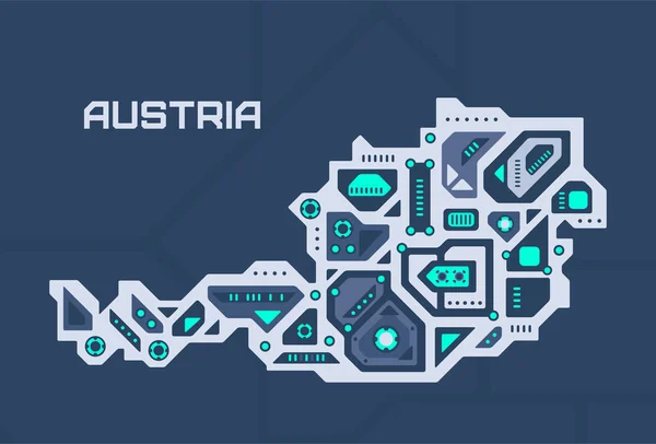 Peta Futuristik Abstrak Austria Sirkuit Mekanis Negara Ini Latar Belakang - Stok Vektor