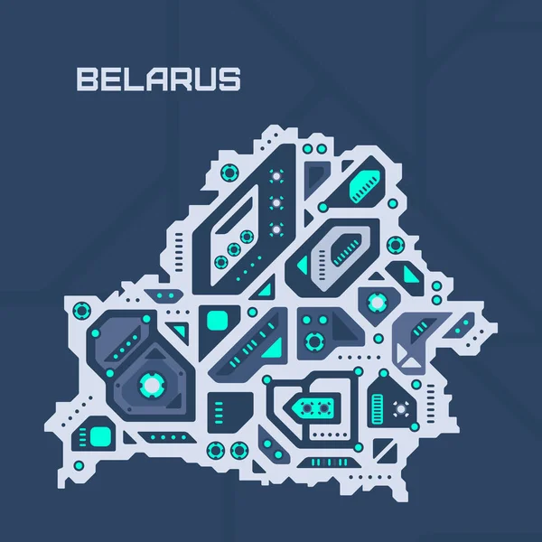 Peta Futuristik Abstrak Belarus Sirkuit Mekanik Negara Ini Latar Belakang - Stok Vektor