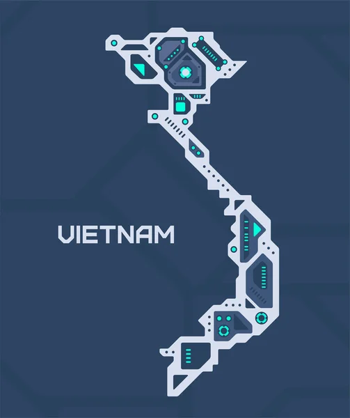 Abstracte Futuristische Kaart Van Vietnam Mechanische Circuit Van Het Land — Stockvector