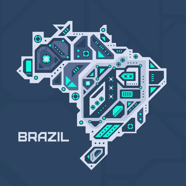 Mapa Futurista Abstracto Brasil Circuito Mecánico Del País Contexto Tecnológico — Vector de stock