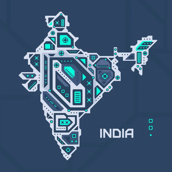 Абстрактная Футуристическая Карта Индии Механический Контур Страны Технологический Фон — стоковый вектор