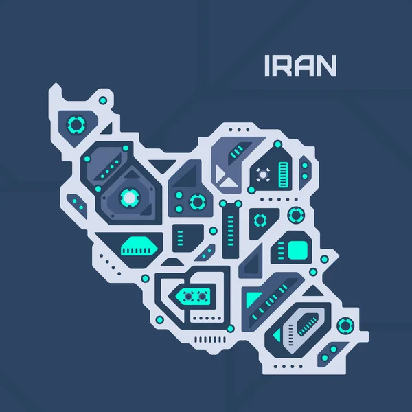 Peta Futuristik Abstrak Iran Sirkuit Mekanis Negara Ini Latar Belakang - Stok Vektor