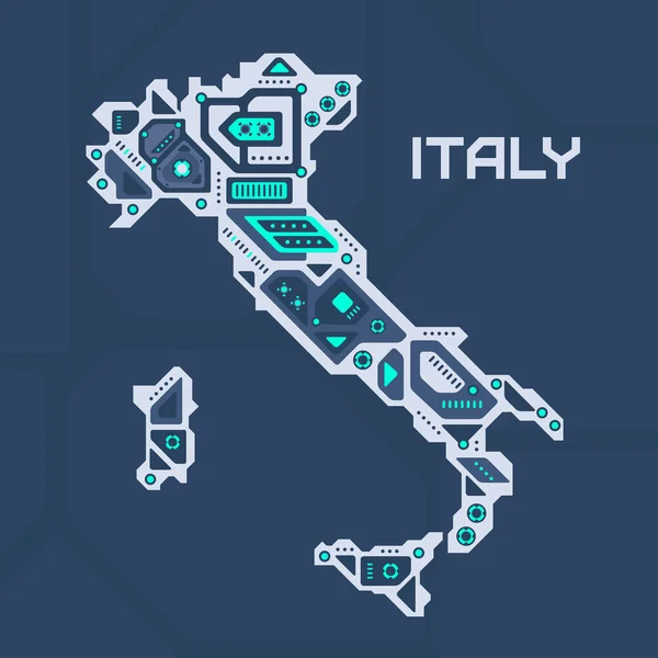 Mappa Astratta Futuristica Dell Italia Circuito Meccanico Del Paese Sfondo — Vettoriale Stock