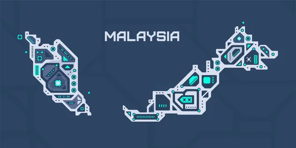 Абстрактная Футуристическая Карта Малайзии Механический Контур Страны Технологический Фон — стоковый вектор