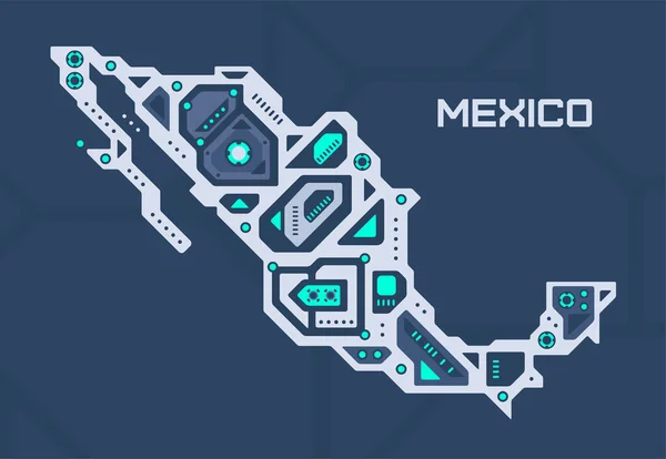 Mapa Futurista Abstracto México Circuito Mecánico Del País Fondo Espacio — Vector de stock