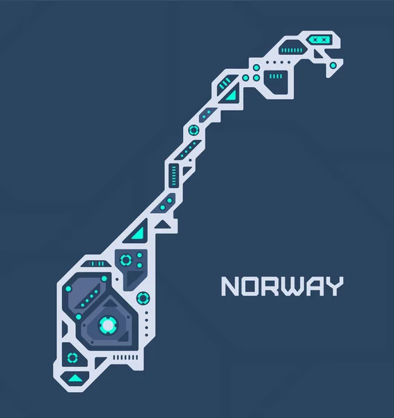 Norveç 'in soyut geleceksel haritası. Ülkenin mekanik devresi. Teknoloji alanı arkaplanı.