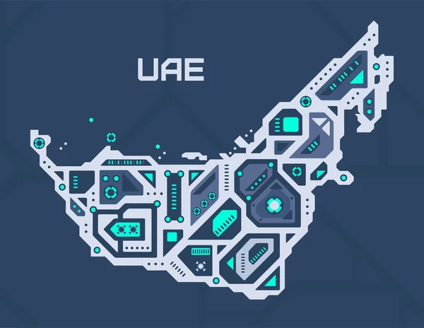 Mapa Futurista Abstracto Emiratos Árabes Unidos Circuito Mecánico Del País — Archivo Imágenes Vectoriales