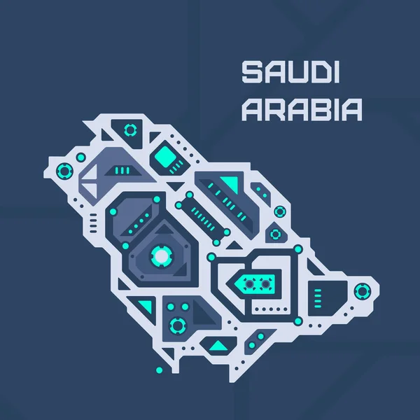 アブストラクトサウジアラビアの未来地図 国の機械回路 テクノロジー空間の背景 — ストックベクタ