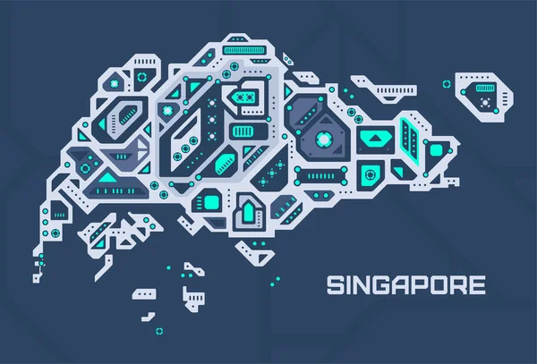 Abstrakte Futuristische Landkarte Von Singapur Mechanische Schaltung Des Landes Hintergrund — Stockvektor