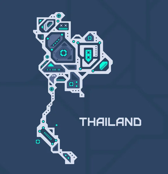 Mapa Futurista Abstracto Tailandia Circuito Mecánico Del País Fondo Espacio — Vector de stock