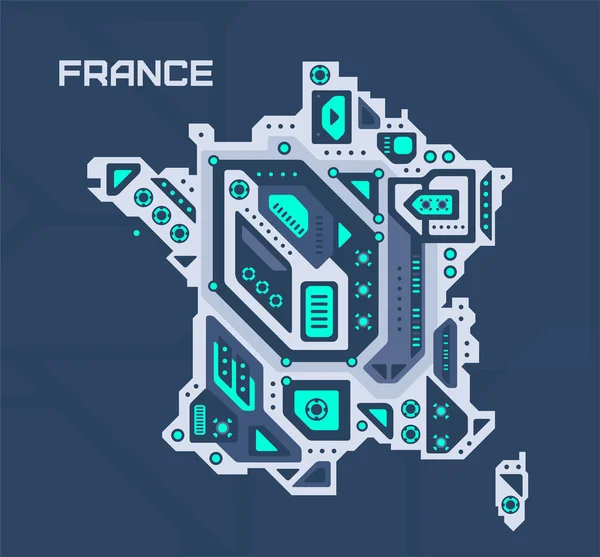 Mapa Futurista Abstrato França Circuito Mecânico País Tecnologia Espaço Fundo — Vetor de Stock