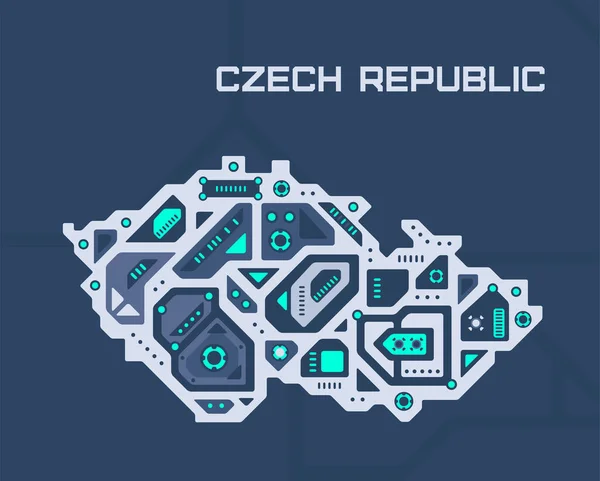 Abstracte Futuristische Kaart Van Tsjechië Mechanische Circuit Van Het Land — Stockvector