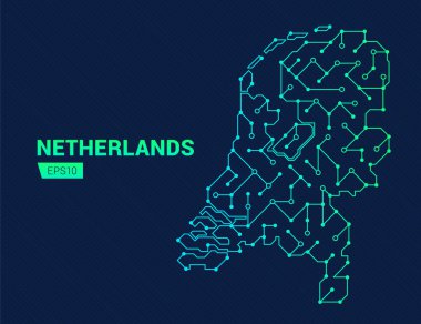 Hollanda 'nın soyut fütüristik haritası. Ülkenin elektrik devresi. Teknoloji geçmişi.