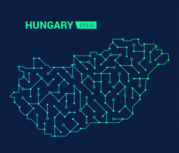匈牙利的抽象未来主义地图 这个国家的电路 技术背景 — 图库矢量图片