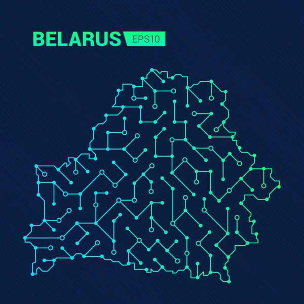 Beyaz Rusya Nın Soyut Geleceksel Haritası Ülkenin Elektrik Devresi Teknoloji — Stok Vektör