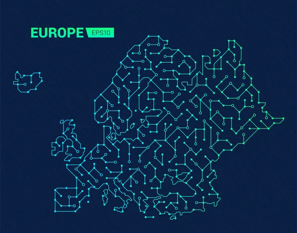 Mapa Futurista Abstrato Europa Circuito Elétrico Região Contexto Tecnológico — Vetor de Stock