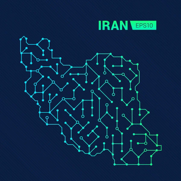 Mappa Astratta Futuristica Dell Iran Circuito Elettrico Del Paese Contesto — Vettoriale Stock