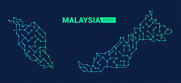 Malezya Nın Soyut Geleceksel Haritası Ülkenin Elektrik Devresi Teknoloji Geçmişi — Stok Vektör