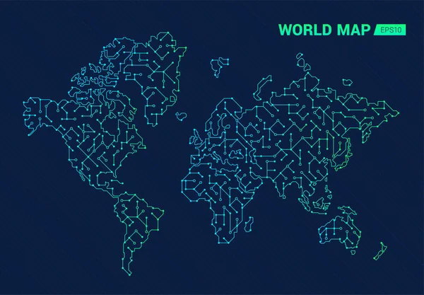 Carte Monde Numérique Abstraite Circuit Électrique Globe Contexte Technologique — Image vectorielle