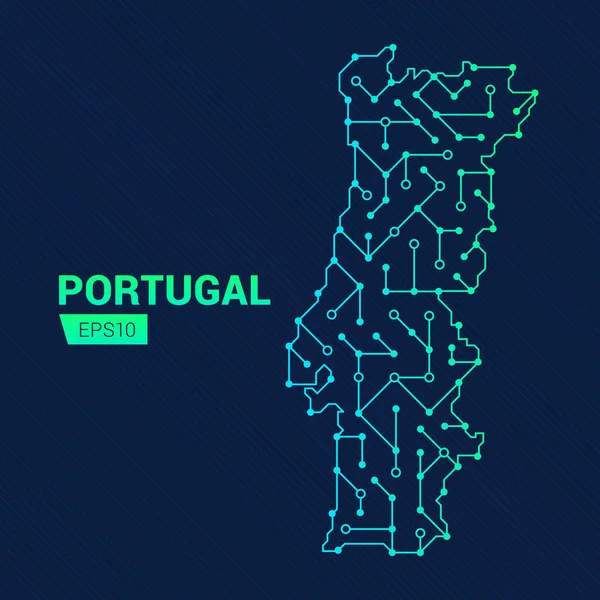 Mapa Futurista Abstracto Portugal Circuito Eléctrico Del País Antecedentes Tecnológicos — Vector de stock