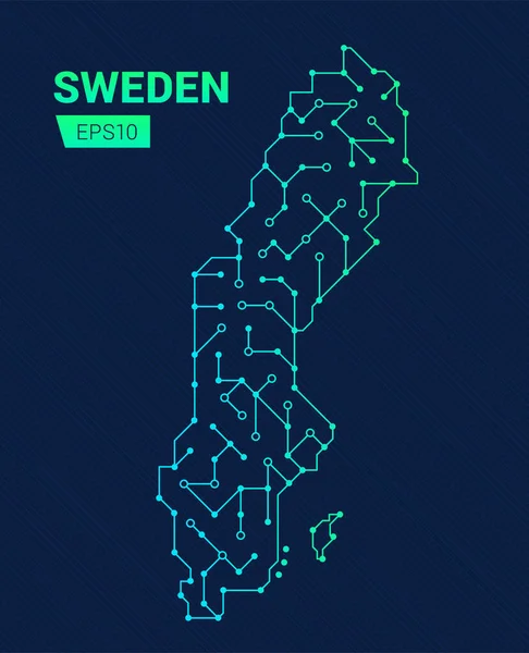 Абстрактная Футуристическая Карта Швеции Электрическая Цепь Страны Технологический Фон — стоковый вектор