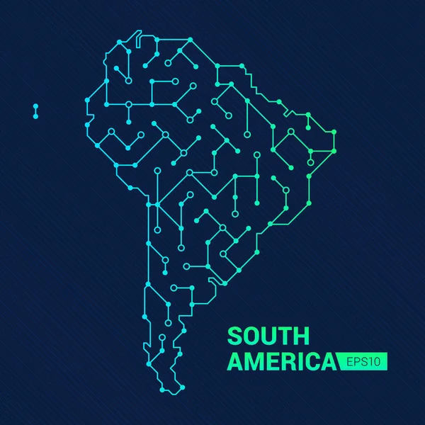 Abstracto Mapa Futurista Sudamérica Circuito Eléctrico Del Conde Contexto Tecnológico — Vector de stock