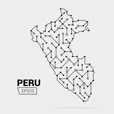 Peru 'nun soyut gelecek haritası. Ülkenin elektrik devresi. Vektör illüstrasyonu.