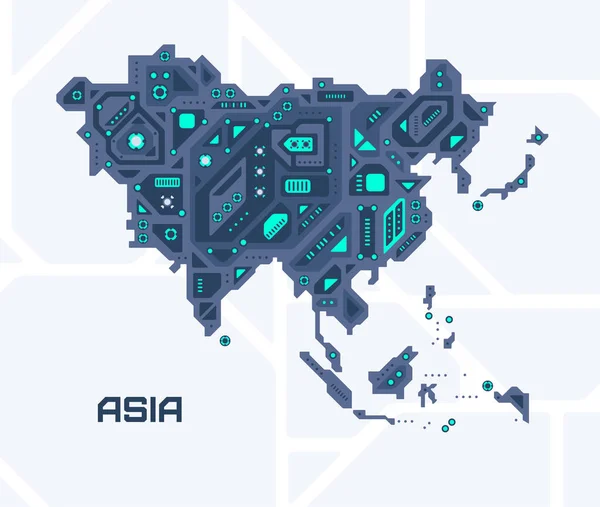 Mapa Futurista Abstracto Asia Circuito Mecánico Región Fondo Espacio Tecnológico — Archivo Imágenes Vectoriales