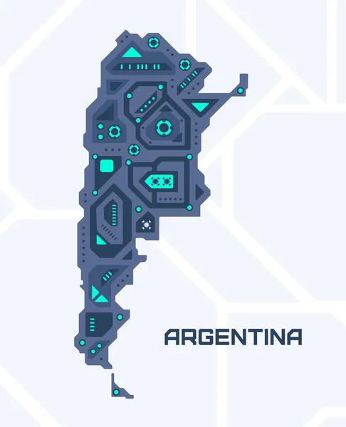 Streszczenie Futurystycznej Mapy Argentyny Obwód Mechaniczny Kraju Tło Przestrzeni Technologicznej — Wektor stockowy