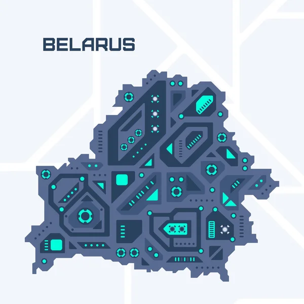 Beyaz Rusya Nın Soyut Geleceksel Haritası Ülkenin Mekanik Devresi Teknoloji — Stok Vektör