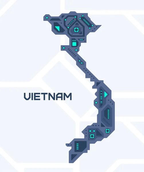 Abstrakte Futuristische Karte Von Vietnam Mechanische Schaltung Des Landes Hintergrund — Stockvektor