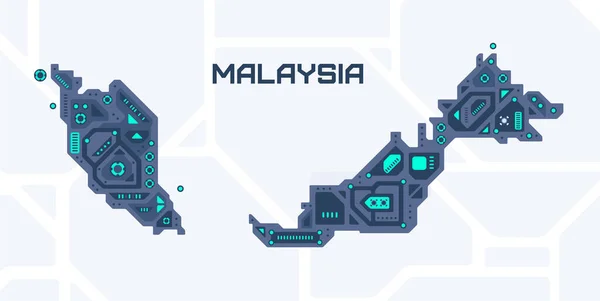 Mapa Futurista Abstracto Malasia Circuito Mecánico Del País Fondo Espacio — Archivo Imágenes Vectoriales
