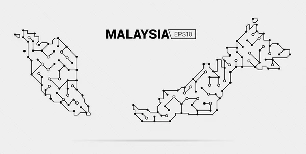 Mapa Futurista Abstrato Malásia Circuito Elétrico País Ilustração Vetorial — Vetor de Stock