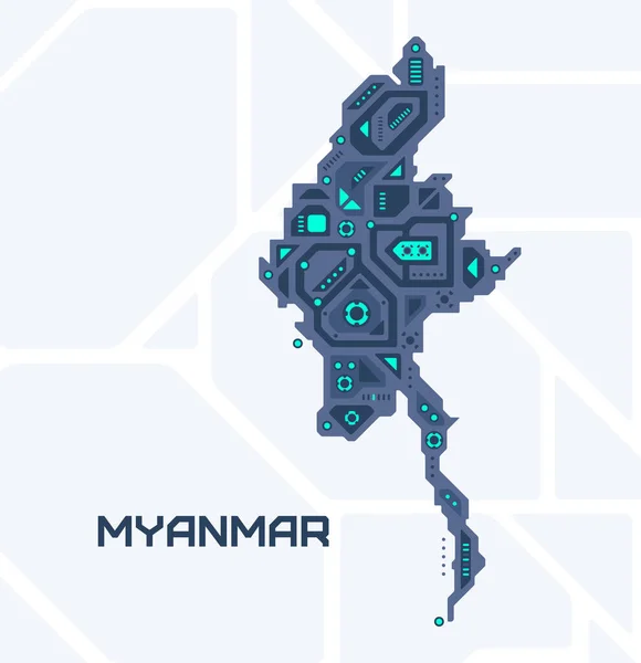 Myanmar Soyut Gelecek Haritası Ülkenin Mekanik Devresi Teknoloji Alanı Arkaplanı — Stok Vektör