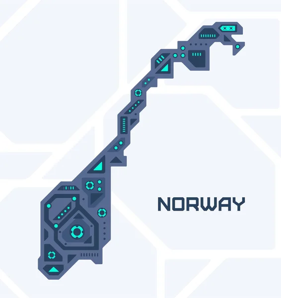 Mapa Futurista Abstrato Noruega Circuito Mecânico País Tecnologia Espaço Fundo — Vetor de Stock