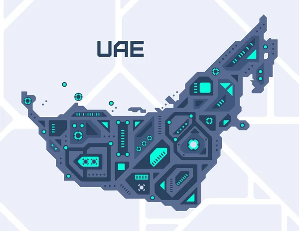 Mappa Astratta Futuristica Degli Emirati Arabi Uniti Circuito Meccanico Del — Vettoriale Stock