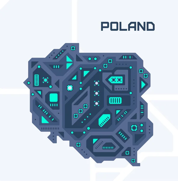 Mappa Astratta Futuristica Della Polonia Circuito Meccanico Del Paese Sfondo — Vettoriale Stock