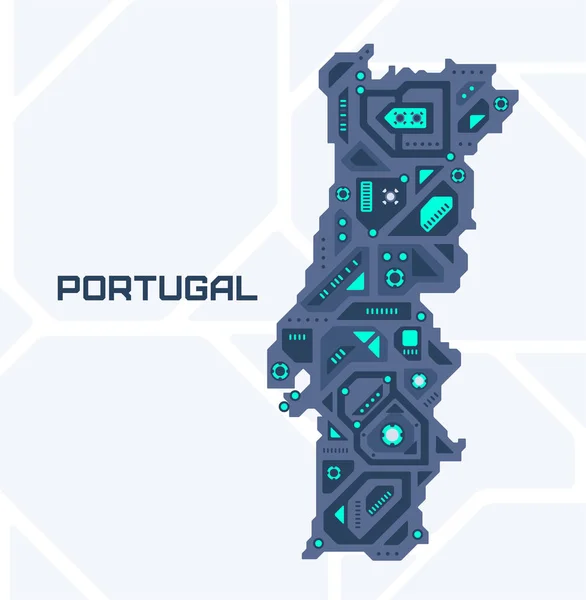 Peta Futuristik Abstrak Portugal Sirkuit Mekanis Negara Ini Latar Belakang - Stok Vektor