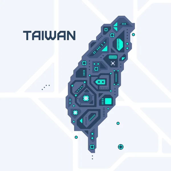 Mapa Futurista Abstrato Taiwan Circuito Mecânico País Tecnologia Espaço Fundo — Vetor de Stock