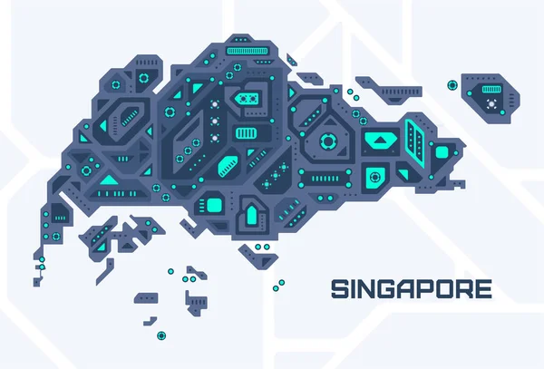 Singapur Soyut Gelecek Haritası Ülkenin Mekanik Devresi Teknoloji Alanı Arkaplanı — Stok Vektör