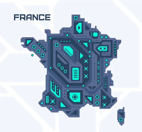 Mapa Futurista Abstracto Francia Circuito Mecánico Del País Fondo Espacio — Vector de stock