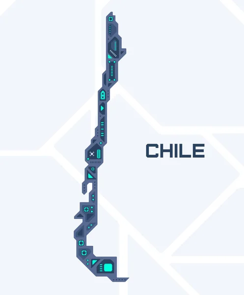 Mapa Futurista Abstracto Chile Circuito Mecánico Del País Fondo Espacio — Vector de stock